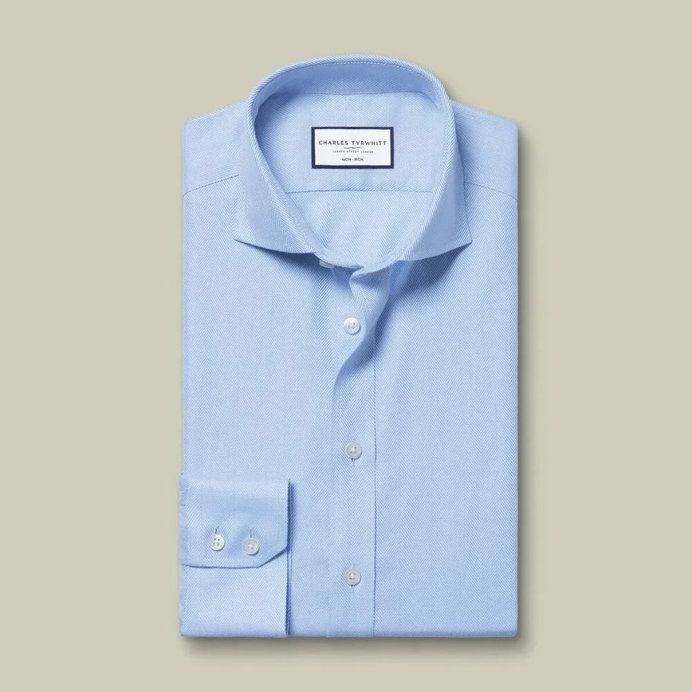 Charles Tyrwhitt ESF Cutaway Collar Non-Iron Herringbone Shirt NWT - Picture 5 of 12